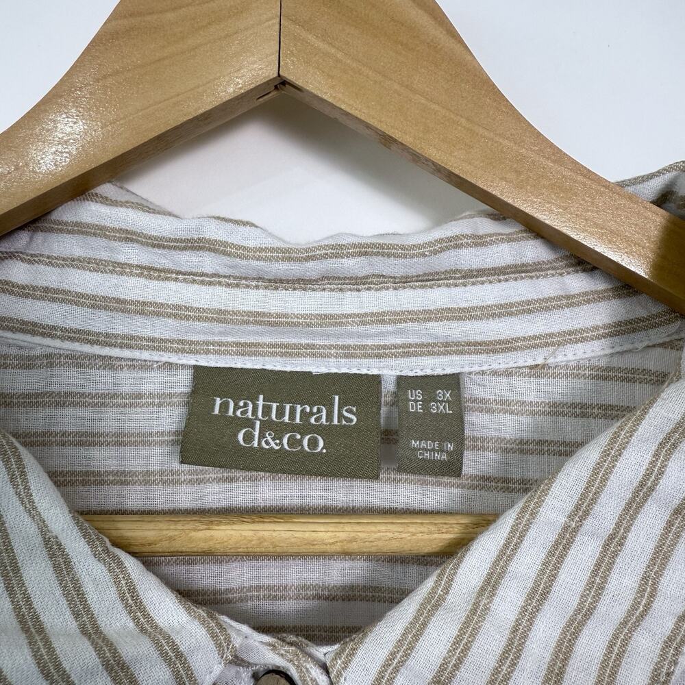 Naturals D&Co Popover Top Womens Size 3XL‎ Beige Striped Linen Cotton Minimalist - Picture 4 of 7